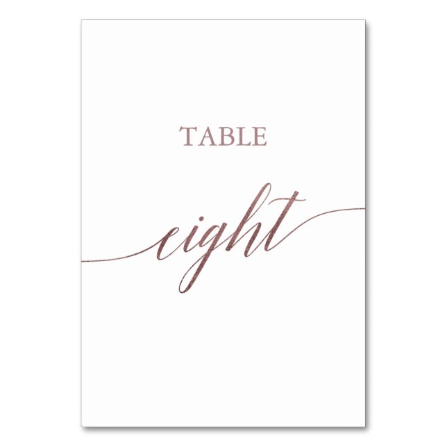 Elegant Rose Gold Calligraphy Table Eight Table Number (Front)