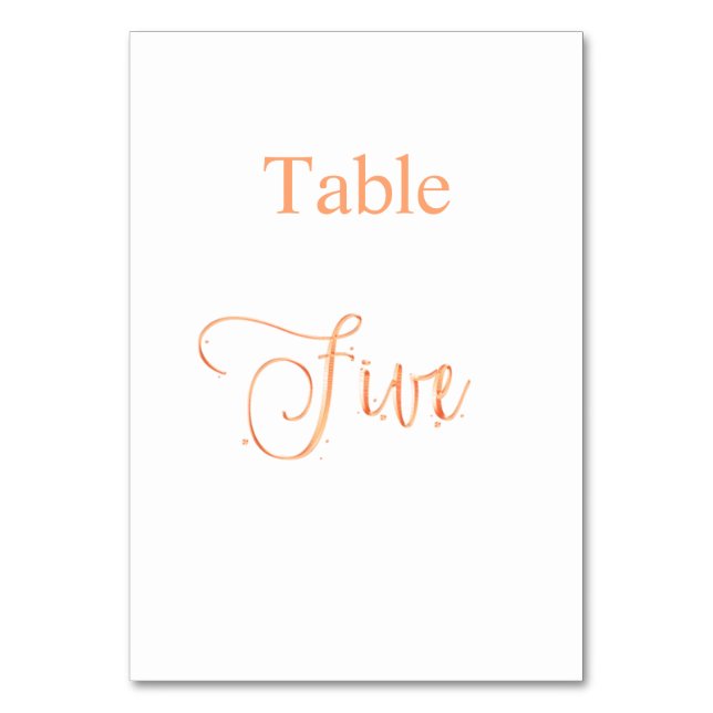Elegant rose gold calligraphy table five 5 number (Front)