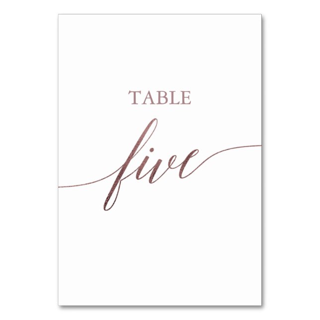 Elegant Rose Gold Calligraphy Table Five Number (Front)