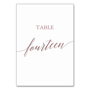 Elegant Rose Gold Calligraphy Table Fourteen Table Number