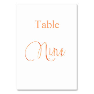 Elegant rose gold calligraphy table nine 9 table number