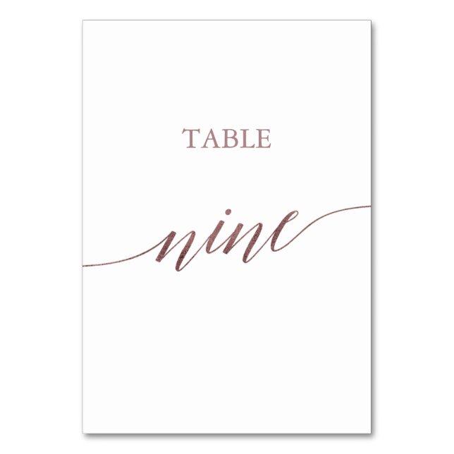 Elegant Rose Gold Calligraphy Table Nine Number (Front)