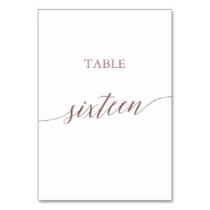 Elegant Rose Gold Calligraphy Table Number Sixteen