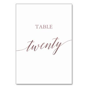 Elegant Rose Gold Calligraphy Table Number Twenty
