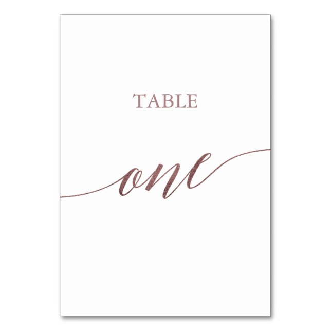Elegant Rose Gold Calligraphy Table One Table Number (Front)