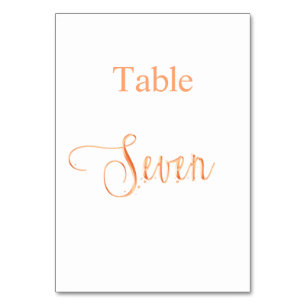 Elegant rose gold calligraphy table seven 7 number
