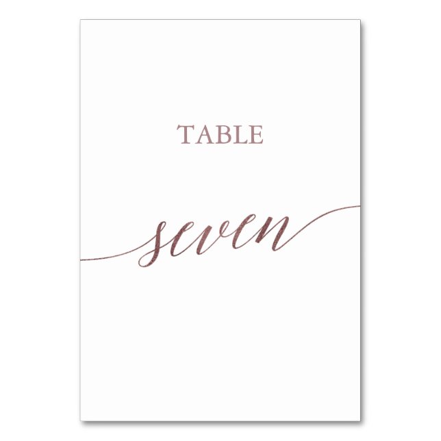 Elegant Rose Gold Calligraphy Table Seven Number (Front)