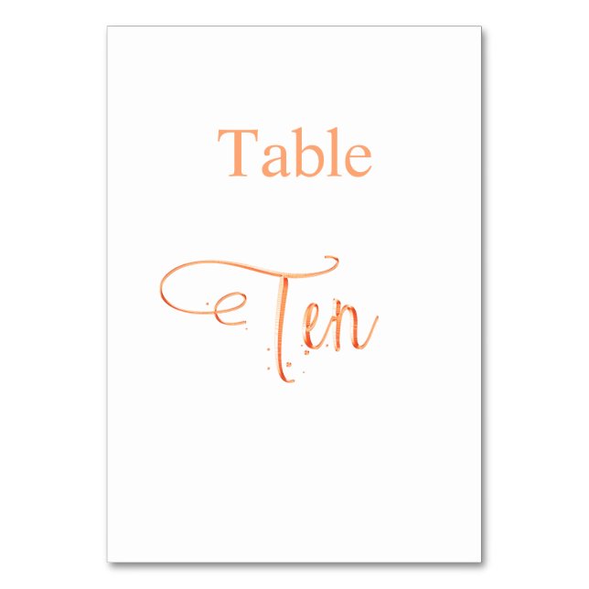 Elegant rose gold calligraphy table ten 10 number (Front)