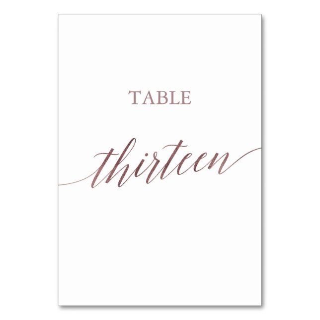 Elegant Rose Gold Calligraphy Table Thirteen Number (Front)