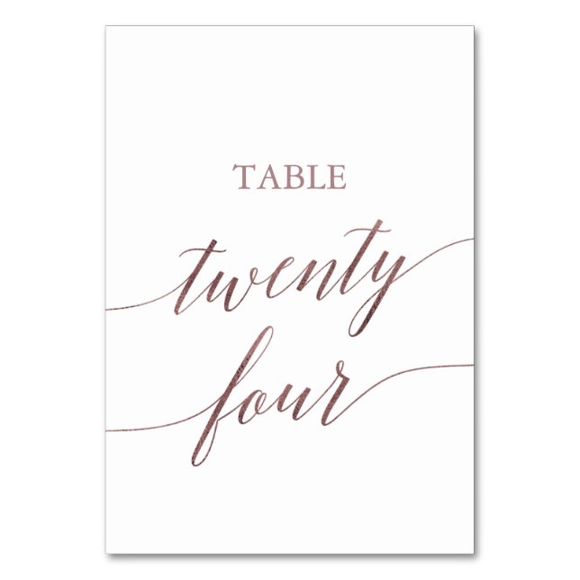 Elegant Rose Gold Calligraphy Table Twenty Four Number (Front)