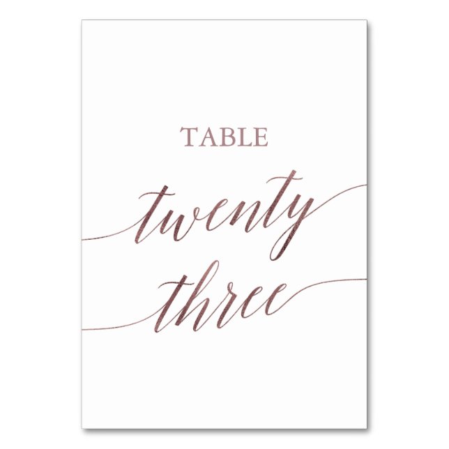 Elegant Rose Gold Calligraphy Table Twenty Three Number (Front)