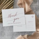 Elegant Rose Gold Calligraphy Thank You Postcard<br><div class="desc">This elegant rose gold calligraphy thank you postcard is perfect for a simple wedding. The blush pink design features a minimalist postcard decorated with romantic and whimsical faux rose gold foil typography. Personalise the front of the card with a short message. Personalise the back with a longer thank you message....</div>