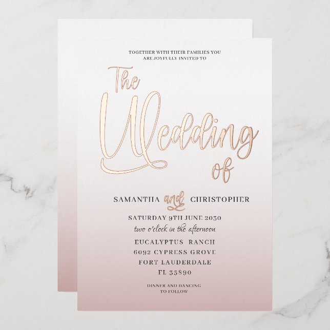 Elegant Rose Gold Calligraphy The Wedding Of  (Front/Back)