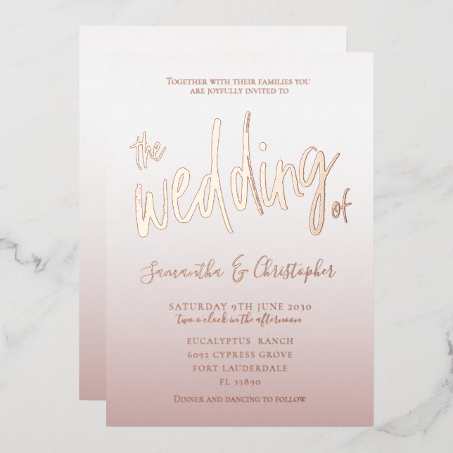 Elegant Rose Gold Calligraphy The Wedding Of  Foil (Front/Back)