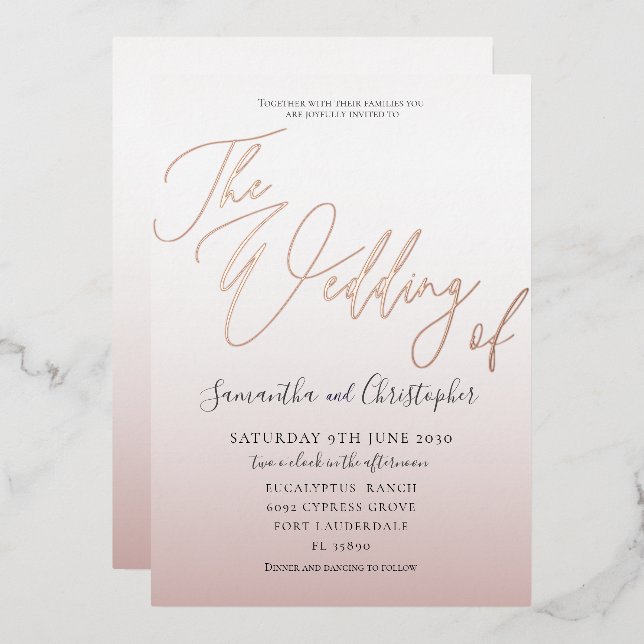 Elegant Rose Gold Calligraphy The Wedding Of  Foil (Front/Back)