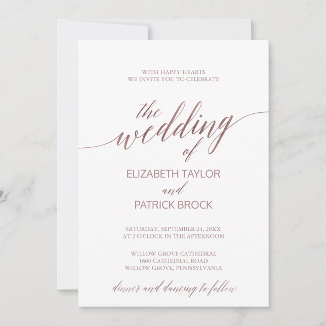 Elegant Rose Gold Calligraphy The Wedding Of Invitation (Front)