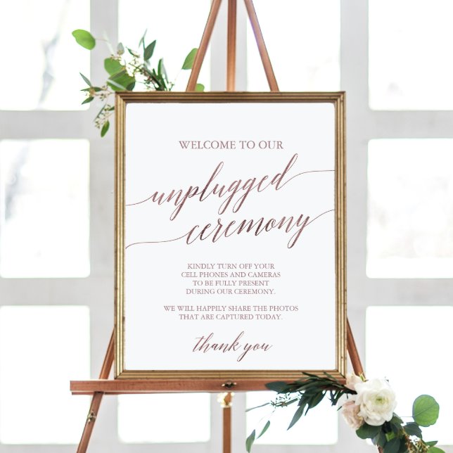 Elegant Rose Gold Calligraphy Unplugged Ceremony Poster (Creator Uploaded)