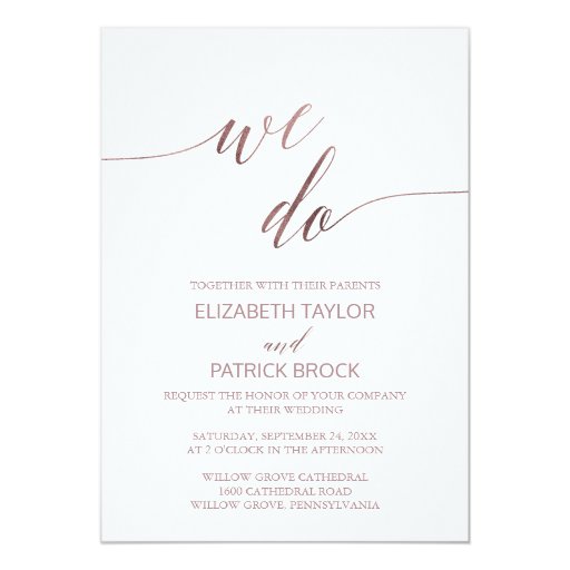 Image of Elegant Rose Gold Calligraphy We Do Wedding Invitation