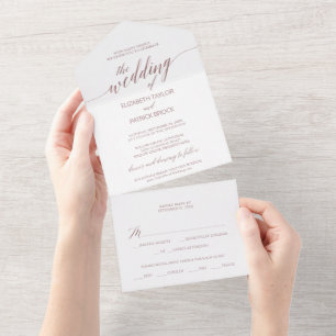 Elegant Rose Gold Calligraphy Wedding All In One Invitation