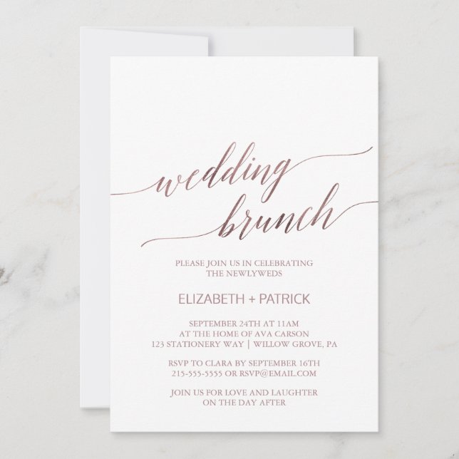 Elegant Rose Gold Calligraphy Wedding Brunch Invitation (Front)