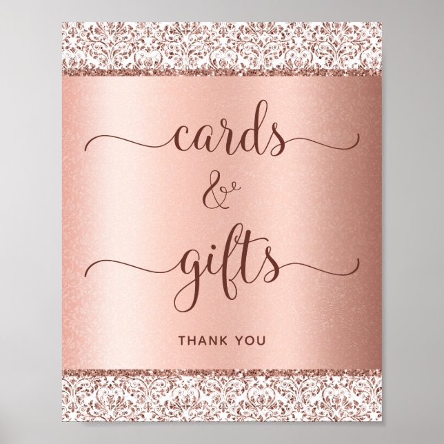 Elegant Rose Gold Calligraphy Wedding Cards Gifts Poster (Front)