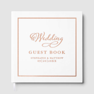Elegant Rose Gold Calligraphy Wedding Chic White Guest Book