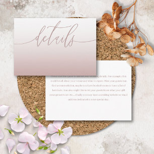 Elegant Rose Gold & Calligraphy Wedding Details Enclosure Card