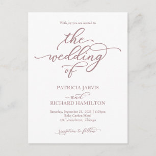 Elegant Rose Gold Calligraphy Wedding Invitation Postcard