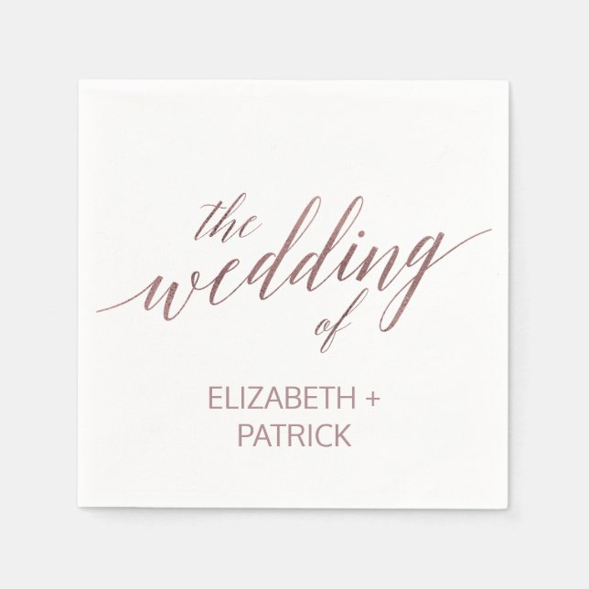 Elegant Rose Gold Calligraphy Wedding Napkin (Front)