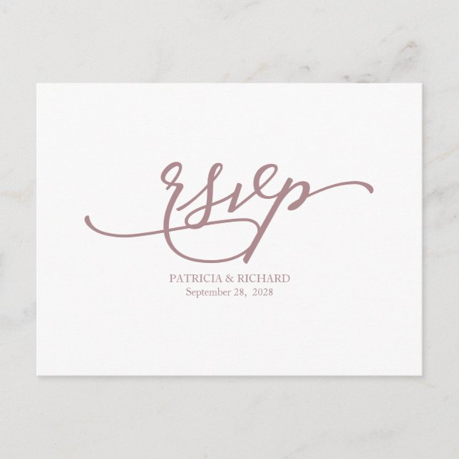 Elegant Rose Gold Calligraphy Wedding RSVP Postcard (Front)