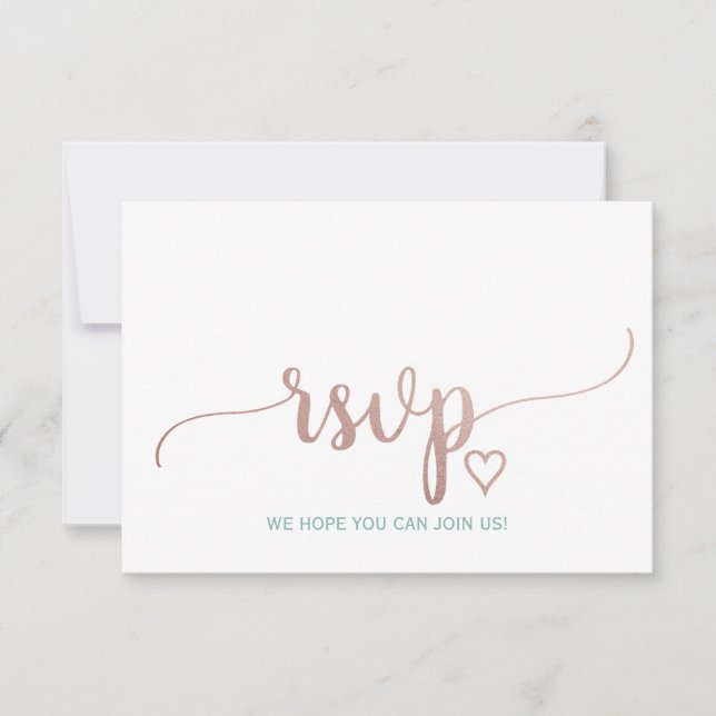 Elegant Rose Gold Calligraphy Wedding Website RSVP (Front)