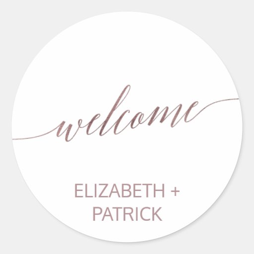 Image of Elegant Rose Gold Calligraphy Wedding Welcome Classic Round Sticker