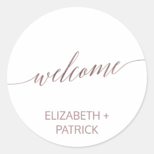 Elegant Rose Gold Calligraphy Wedding Welcome Classic Round Sticker