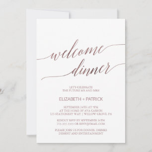 Elegant Rose Gold Calligraphy Welcome Dinner Invitation