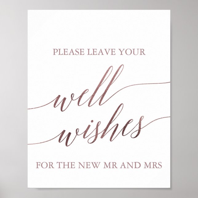 Elegant Rose Gold Calligraphy Well Wishes Sign (Front)