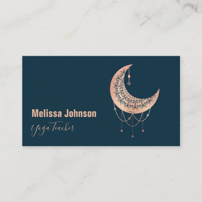 Elegant Rose Gold Celestial Moon Business Card (Front)