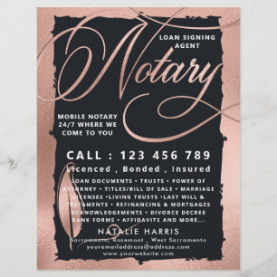 Elegant Rose Gold & Charcoal Notary Loan Agent  Flyer