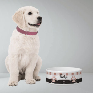 Elegant Rose Gold & Charcoal Personalised Pet Bowl