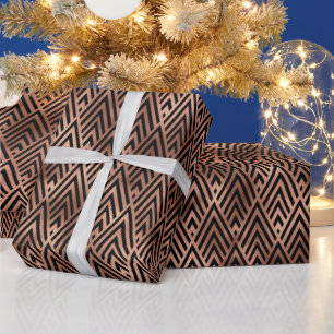 Elegant Rose Gold Chevron Diamond Art Deco Pattern Wrapping Paper