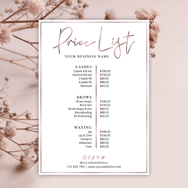 Elegant Rose Gold Chic Nail Spa Beauty Price List (Creator Uploaded)