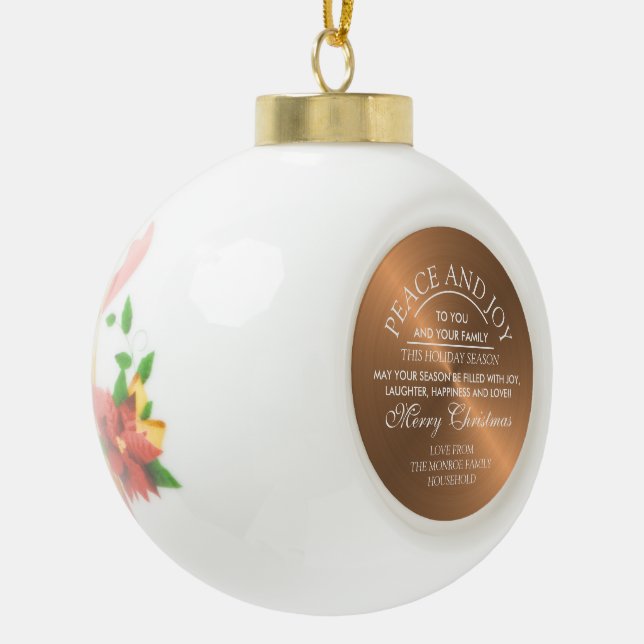 Elegant Rose Gold Christmas Ceramic Ball Christmas Ornament (Left)
