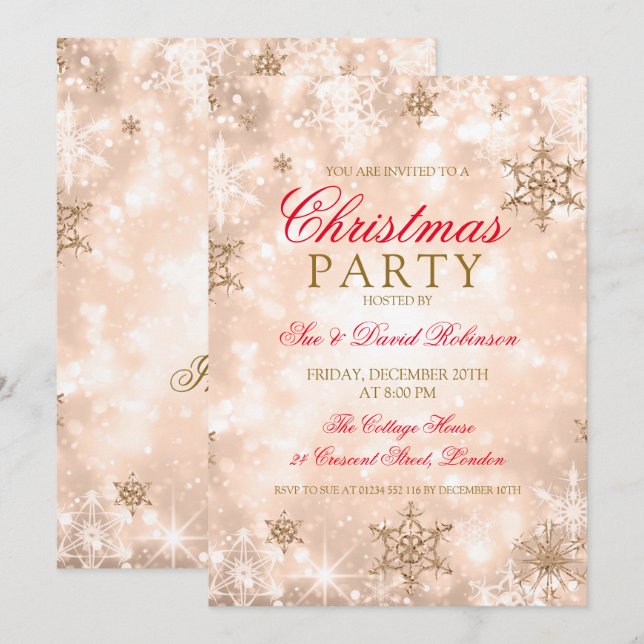 Elegant Rose Gold Christmas Holiday Party Invitation (Front/Back)
