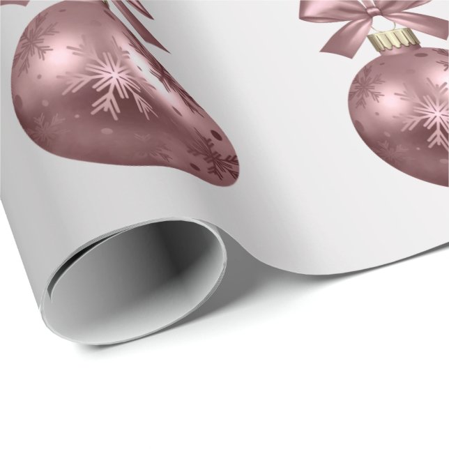 Elegant Rose Gold Christmas Ornament Pattern Wrapping Paper (Roll Corner)