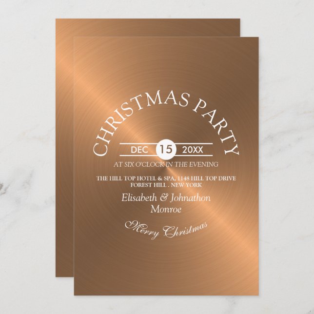 Elegant Rose Gold Christmas Party Invitation (Front/Back)
