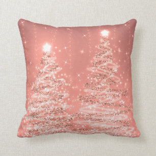 Elegant Rose Gold Christmas Party Sparkling Trees  Cushion
