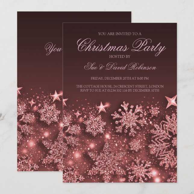 Elegant Rose Gold Christmas Party Winter Glam Invitation (Front/Back)
