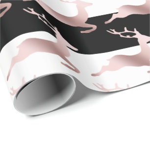 Elegant Rose Gold Christmas reindeer pattern Wrapping Paper