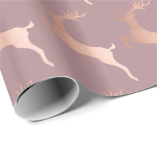 Elegant Rose Gold Christmas Reindeer Pattern Wrapping Paper