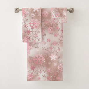 Elegant rose gold Christmas Snowflake Pattern Bath Towel Set