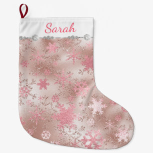 Elegant rose gold Christmas Snowflake Pattern Large Christmas Stocking